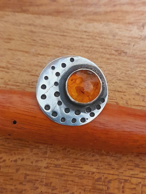 Silver ring with amber 925 handmade adjustable