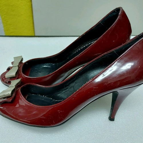 Nak patent leather pumps used, burgundy/deep red, size 38, genuine leather