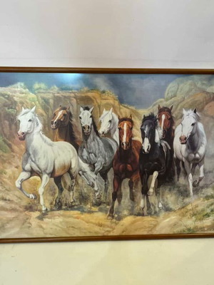 Vintage print of horses by artist S.Santos 52x71