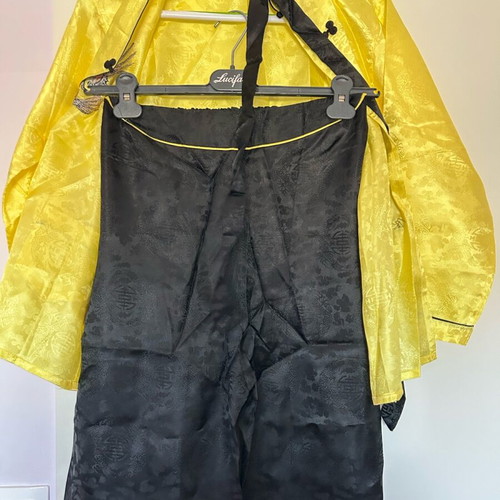 Silk pajama with dragon and belt used, yellow
