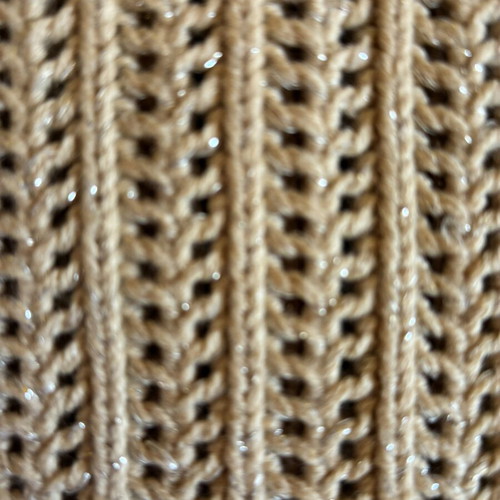 Short Sleeve Knit Top beige with silver shimmer thread, like new, size S