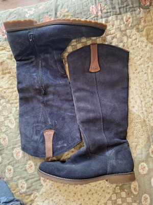 Leather suede boots used, dark blue, size 41