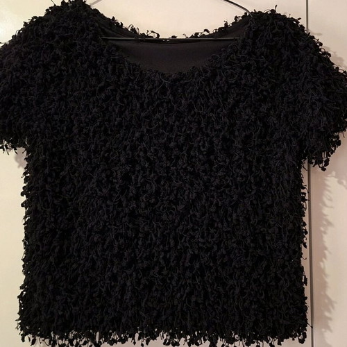 Bouclé short-sleeve blouse like new, black, size S-M