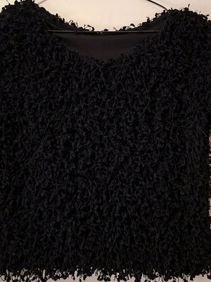 Bouclé short-sleeve blouse like new, black, size S-M