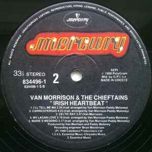 Van Morrison & The Chieftains Irish Heartbeat LP used, folk