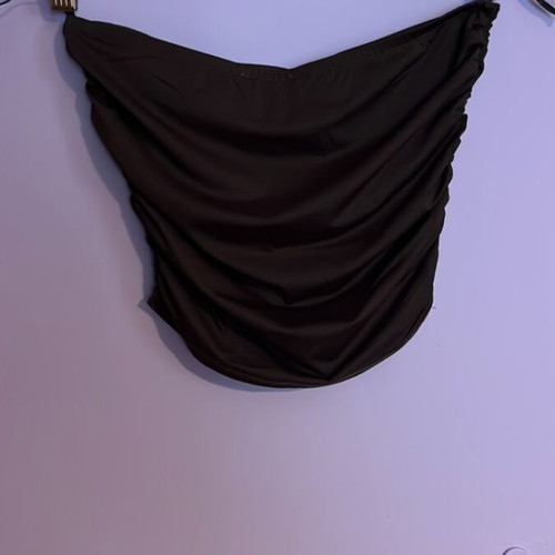 Brown strapless top Pink Woman like new, side ruching, size M