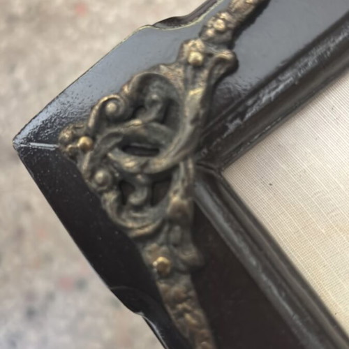 Wooden serving tray like new with brass handles and handmade Byzantine embroidery