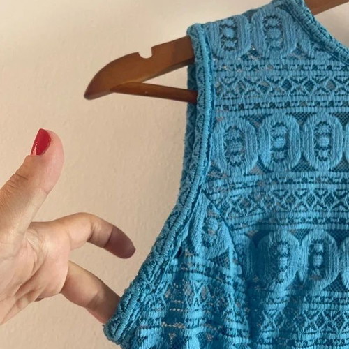 Blue lace mini dress size small, new