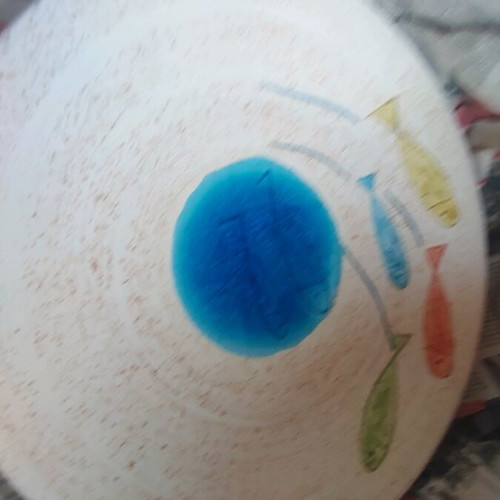 Decorative ceramic platter with colorful fish design, new