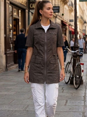 Cecil zip-up shirt brown like new, size L