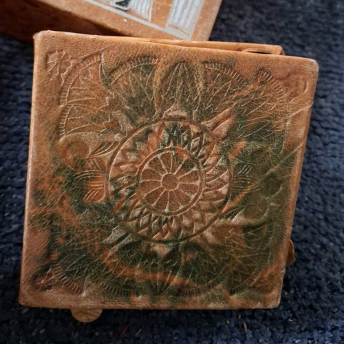 Egyptian leather boxes used, set of two with hand-painted designs