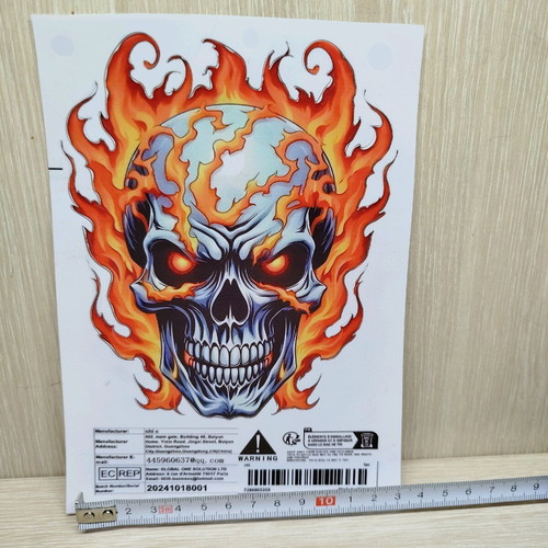 Vinyl Sticker with Flaming Skull