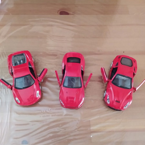 Iron toy cars used, pack of 3, with opening doors, 12-13 cm