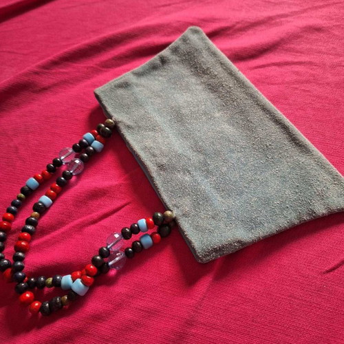 Leather women's handbag Skondras new with beads