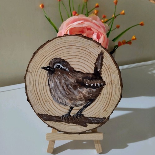 Handmade wood painting new, dimensions 14×13 cm