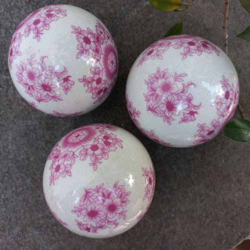 Vintage Japanese porcelain decorative spheres set pink floral