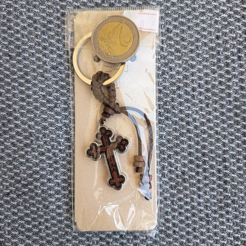 Keychain with wooden cross, new