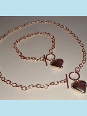 Set bracelet and necklace stainless steel with choker chain gold color, new