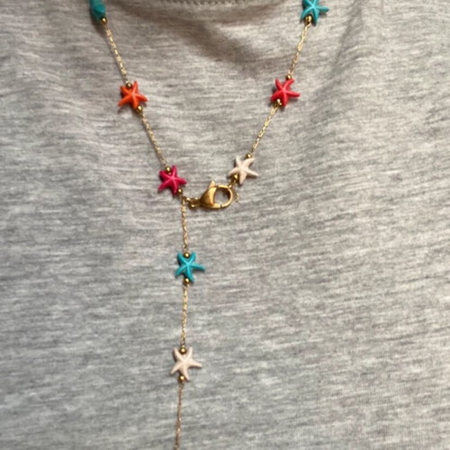 Necklace stainless steel with multicolor starfish 50cm new
