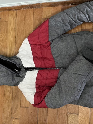 Boy's jacket used, size 8, white and red