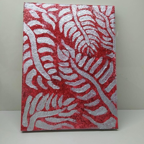 Handmade frame with glitter texture, red and silver, hand painted