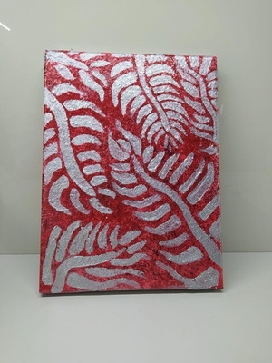 Handmade frame with glitter texture, red and silver, hand painted