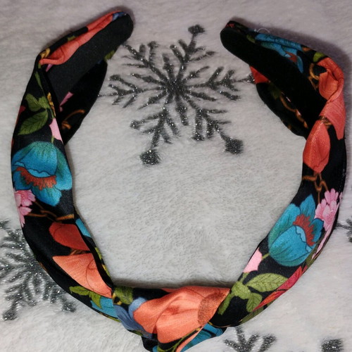 Satin style headband used, multicolor with flowers