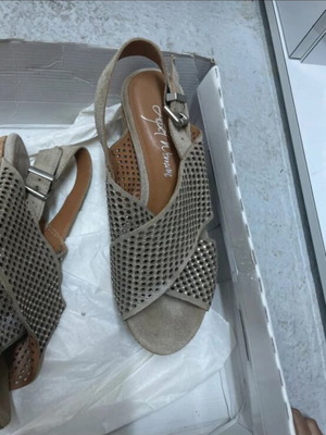 Suede leather platform sandals, grey beige, size 37