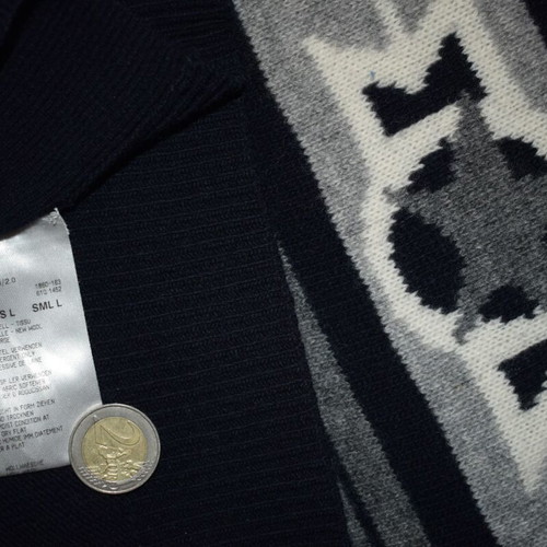 Bogner Navy Blue Nordic Print 1/2 Zip Long Sleeve Wool Sweater Size L like new