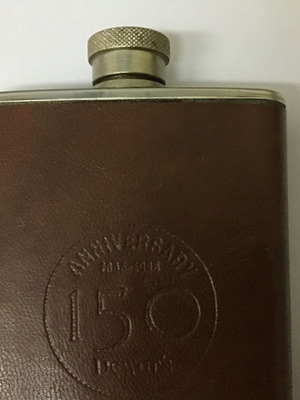 Dewar's Scotch Whisky flask used stainless steel 3 OZ with brown case
