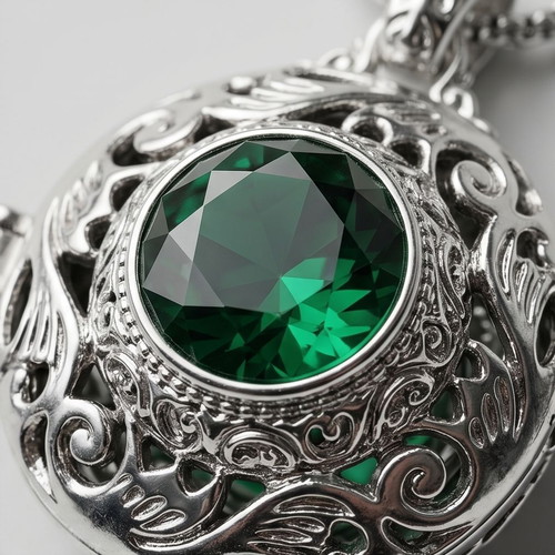 Steel Necklace with Opening Pendant Charm and Green Emerald Stone new