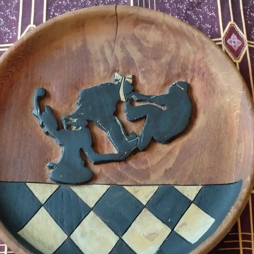 Vintage Wooden Decorative Wall Plate handmade, Athens 1965, used