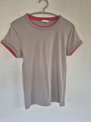 Zara double t-shirt like new, grey beige with red contrast