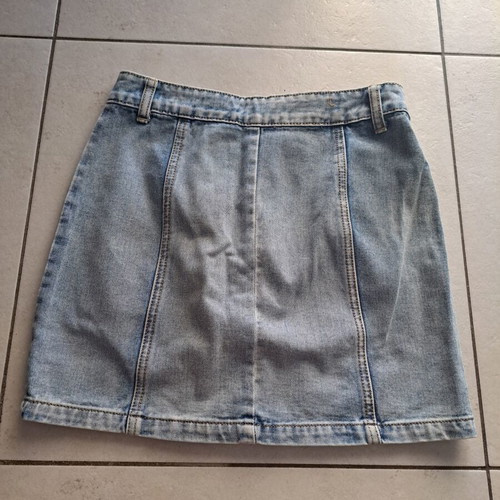 Distressed denim mini skirt with buttons, like new, light wash