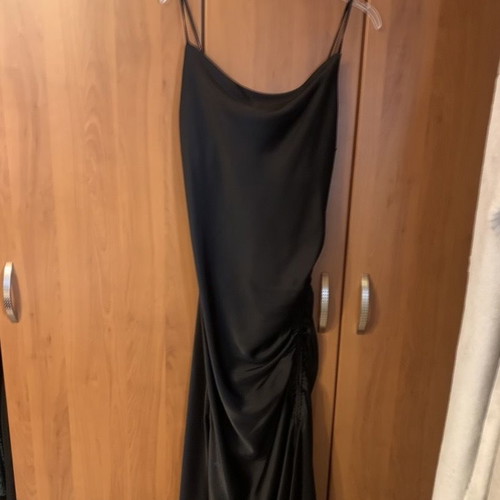 zara black slip dress Split Long Boho Maxi Dress – Layered Skirt, Square Neck & Waist Sash in Black | Women's Boho Fashion | L main image 1