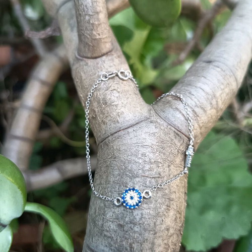 Silver 925 bracelet used with evil eye and small cross