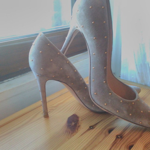 Gianvito Rossi suede pumps used, beige gold, size 38.5
