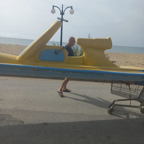 Motorcycle-style pedal boat used, 2-person, fiberglass