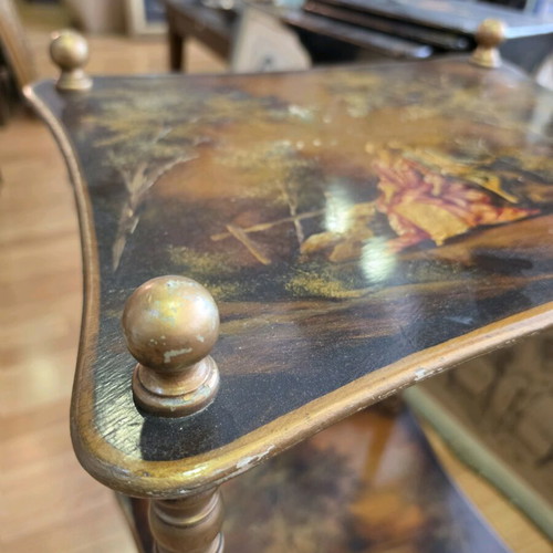 Wooden two-tier table used with hand-painted decoration