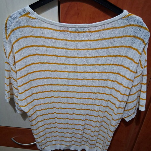 Mango Women's Blouse Like New, Airy Knit, Beige with Yellow Stripes, Size M