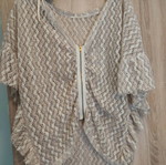 Formal blouse with batwing sleeves like new, beige gold