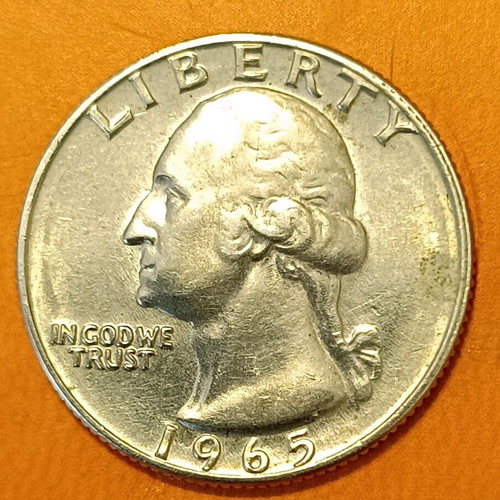 US quarter dollar 1965 used with mint error die break