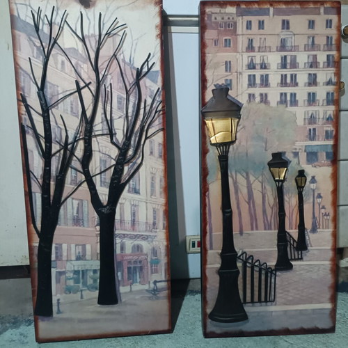 Metal 3D decorative wall panels used, set of 2, 85x35 cm