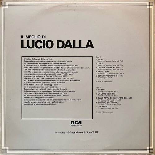 Lucio Dalla LP 1976 Il Meglio Di Lucio Dalla used