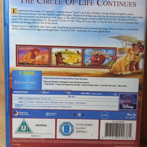 The Lion King 2 Simba's Pride Blu-Ray with English subtitles