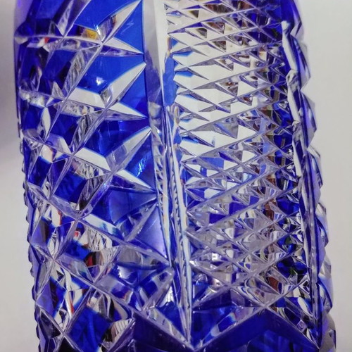 Zegary Vase 18.5 Ekb. Lausitzer/Imperlux cobalt blue White crystal Germany 50'-60'.