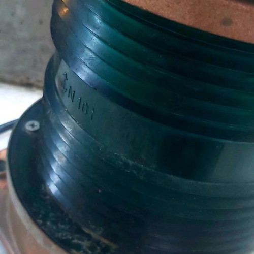 Old nautical lantern copper with green glass used, table lamp