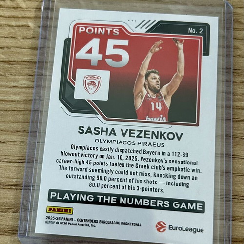 Sasha Vezenkov Olympiacos Panini Euroleague 2025-26 card