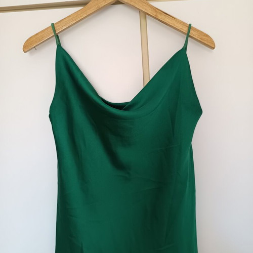 Emerald green satin cowl neck camisole top like new