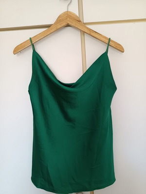 Emerald green satin cowl neck camisole top like new